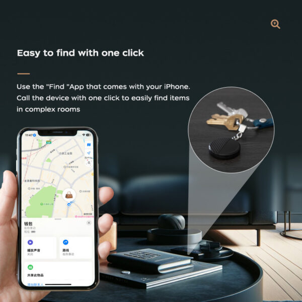 Black Smart AirTag Find My Tag Anti-Lost Tracker with Keychain - Image 3