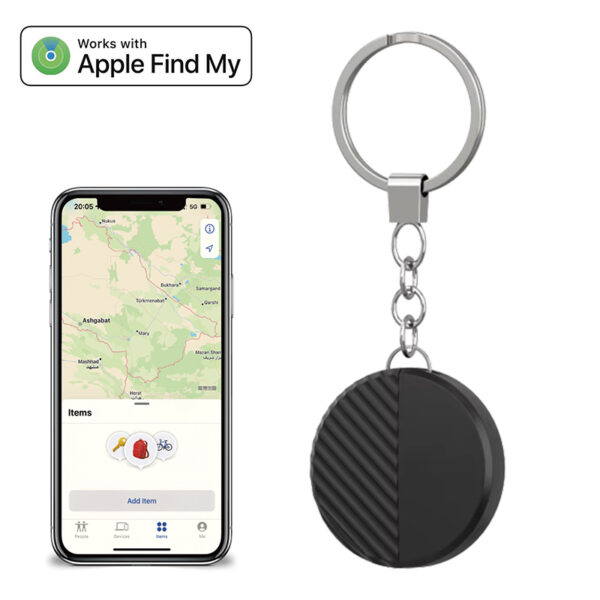 Black Smart AirTag Find My Tag Anti-Lost Tracker with Keychain