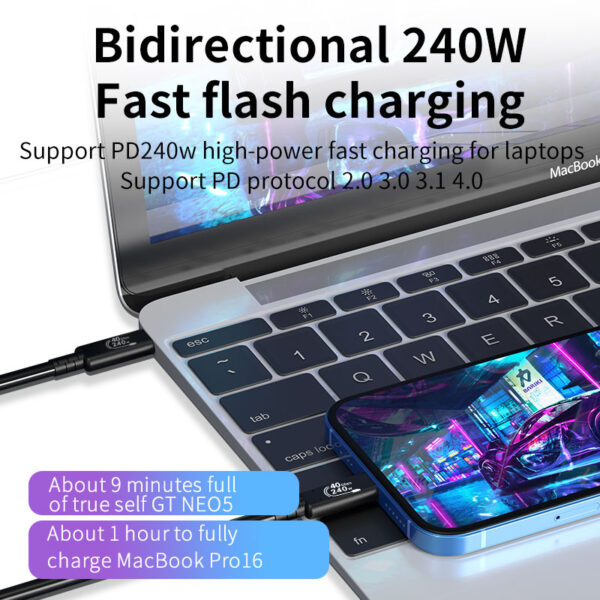 USB 4.0 Cable PD 240W 40Gbps 80Gbps Type C Usb Fast Charging Date HD Video Transfer Cables - Image 2