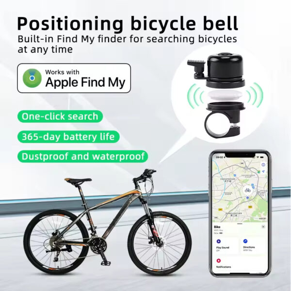 Bicycle Bike Bell Rear Light Bike Mount Finder Find My AirTag Anti-lost Device Gps Locator Tracker for Worldwide Global Locating - Image 2