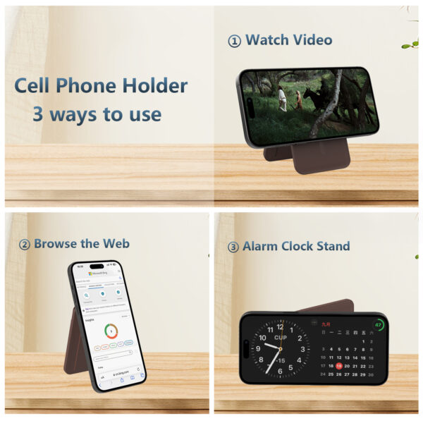 Foldable Adjustable Leather Magnetic Bracket Card Holder with Find My Anti-Lost - Image 2