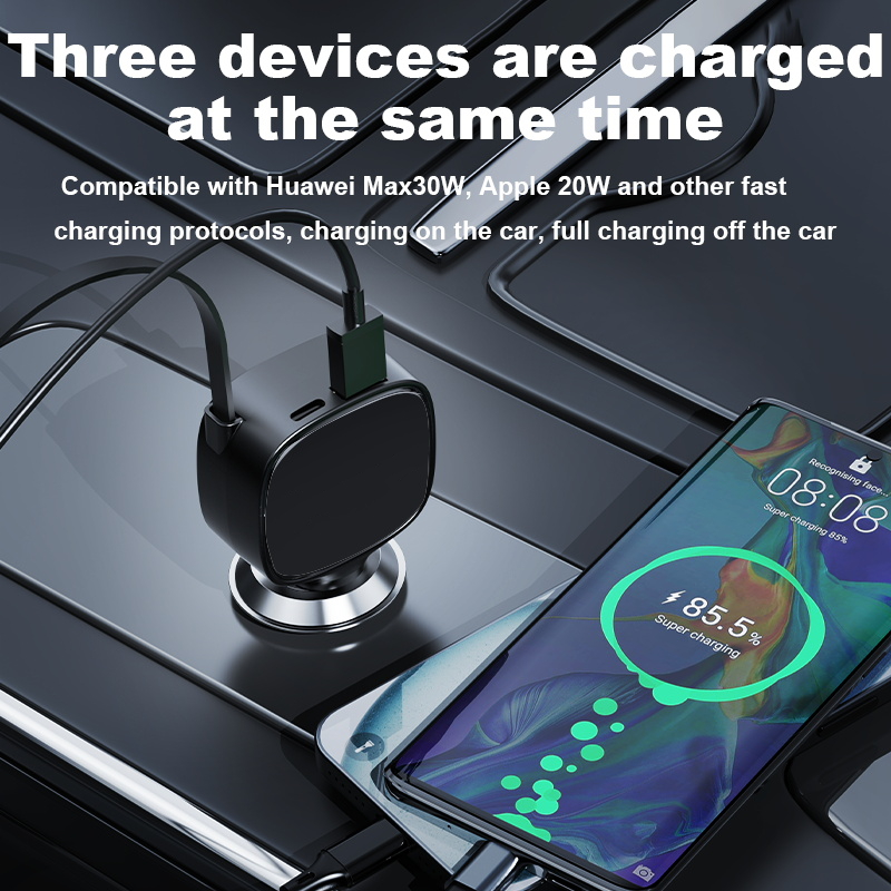 95W PD 3.0 QC3.0 Fast Charging 4-in-1 Portable USB-C Retractable Car Charger LED Digital Display 2 Cables Adapter Laptop - Image 3