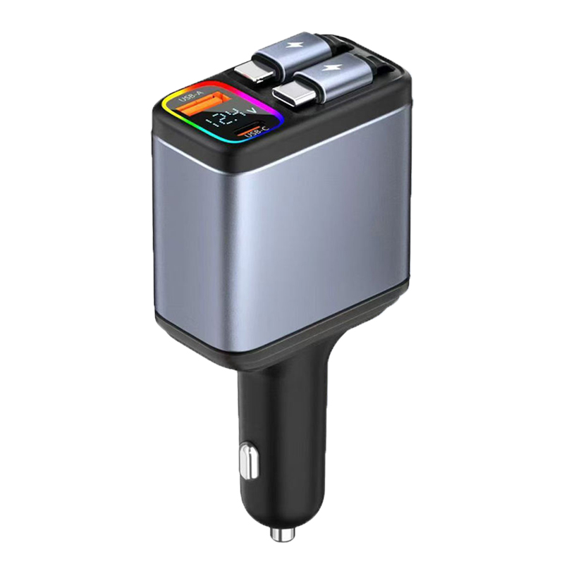 120W PD Fast Charging 4-in-1 Portable USB Type C Retractable Car Charger with Cables for Laptop - Image 3