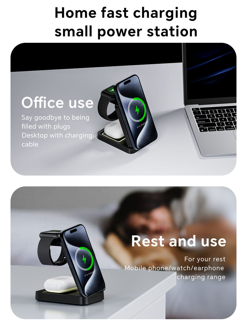 3-in-1 Magnetic 15W Foldable Fast Charging Wireless Charger with Lamp for Phone Smart Watch PC Material iPhone 17/16/15/14/13/12 - Image 4