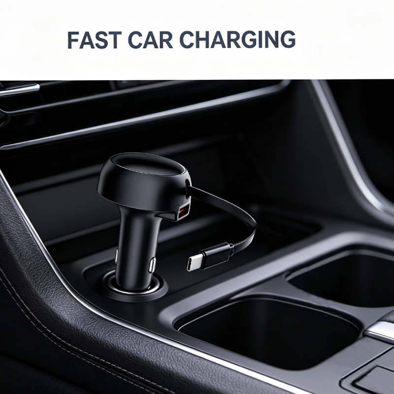 54W PD 3.0 Fast Charging USB Car Charger with Retractable Type-C Cable - Image 3