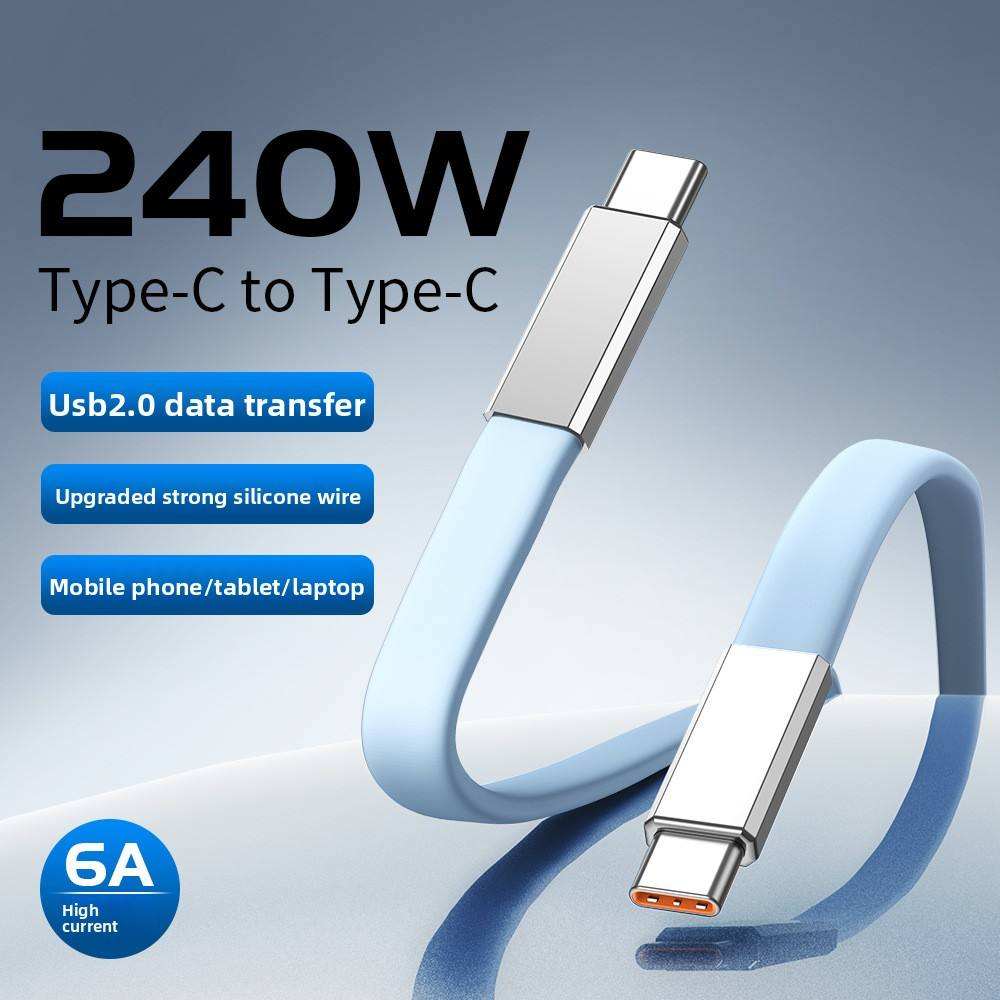 Super Fast Charging Dual USB-C to Type-C 1m Silicone Flat Cable 6A Fast Charger for iPhone Mobile Phone/Tablet - Image 2