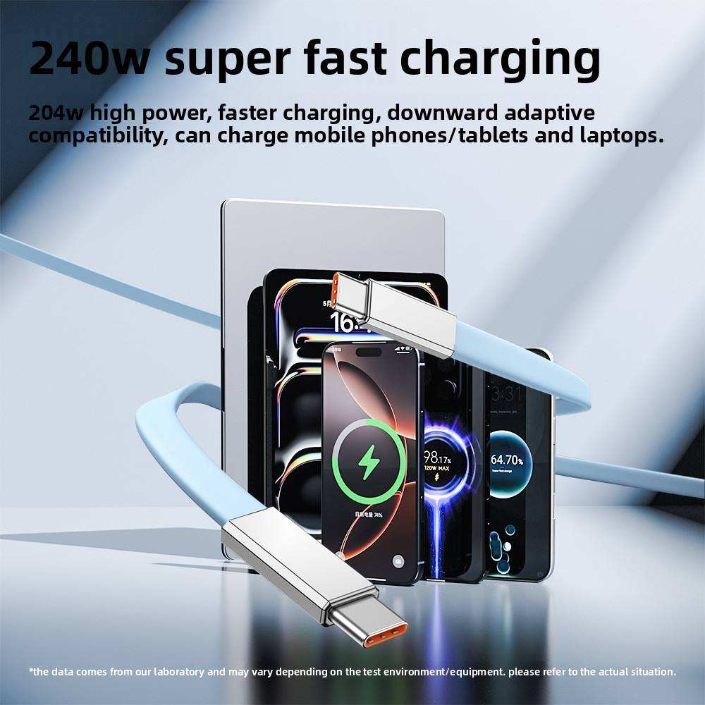 Super Fast Charging Dual USB-C to Type-C 1m Silicone Flat Cable 6A Fast Charger for iPhone Mobile Phone/Tablet - Image 3