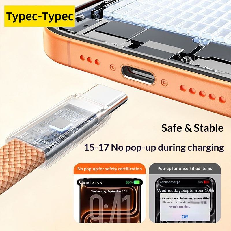 Fast Charging USB-C Type C TPE & Nylon Braid Ultrathin 1M Cable for iPhone Series 15/16/17 Tablet & Earphone - Image 2